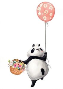 Balonlu Çiçekli Sevimli Panda Tablosu