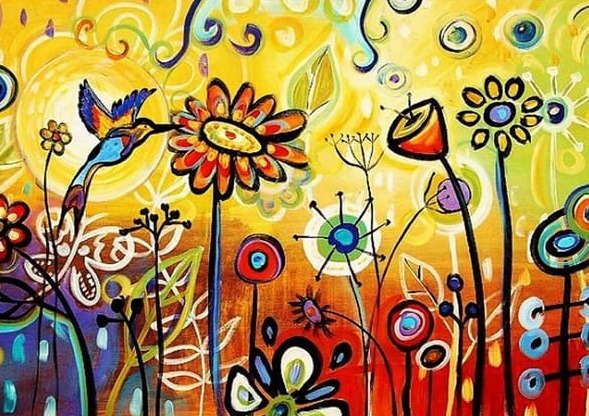 Arı Kuşu ve Çiçekler Modern Sanat