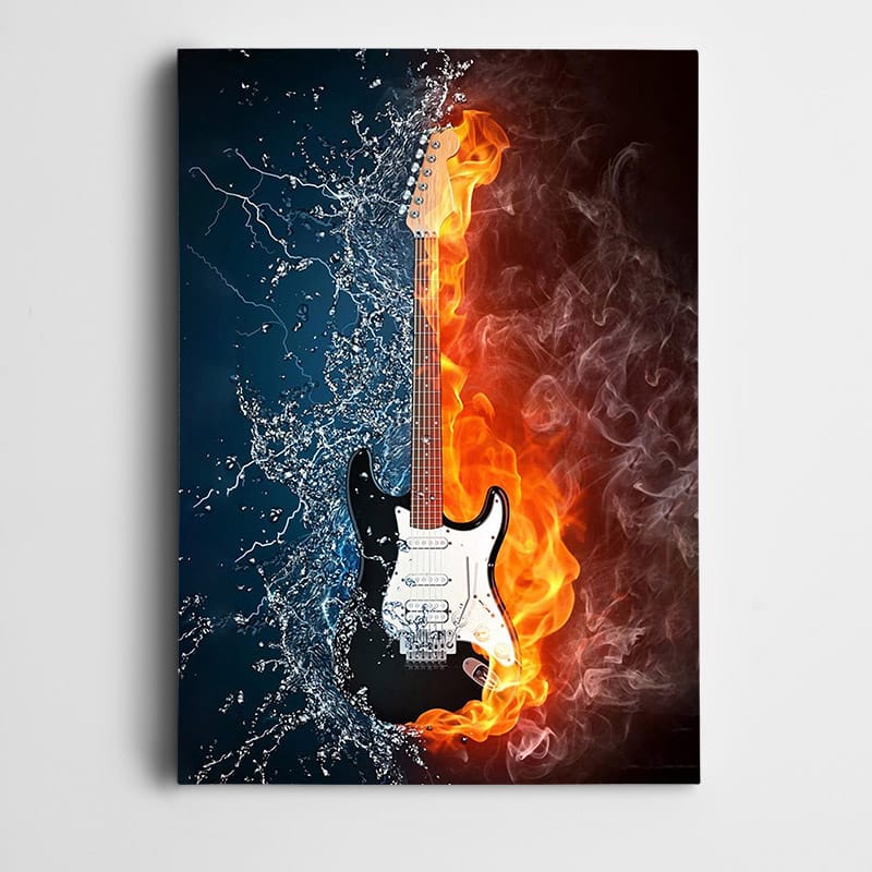 Elektro Gitar Ateş ve Su Tablosu kanvas tablo