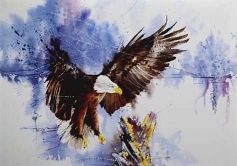 Kartal ve Ağaç Suluboya