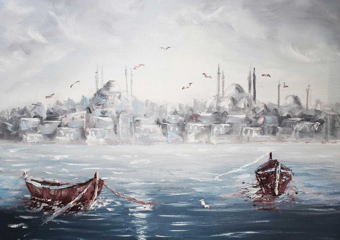 Kayıklar ve İstanbul Silueti