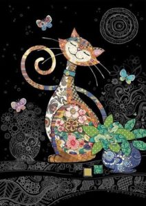 Kedi ve Kelebekler Modern Sanat Tablosu