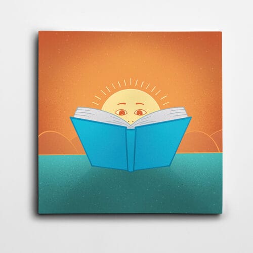 Kitap Okuyan Güneş Minimal Kare