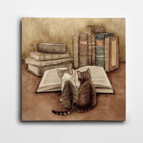 Kitap Okuyan Kediler Kare