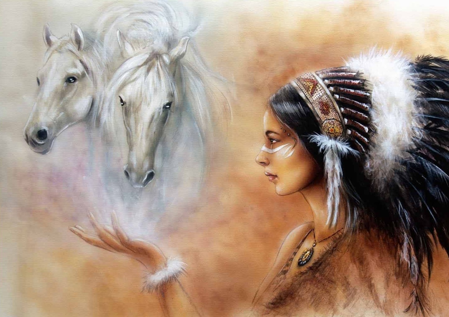 Kızılderili ve Beyaz Atlar Modern Sanat