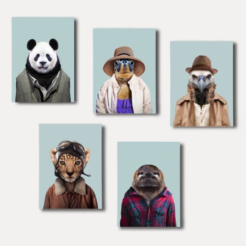 Panda Kaplumbağa Kaplan Kolaj Parçalı
