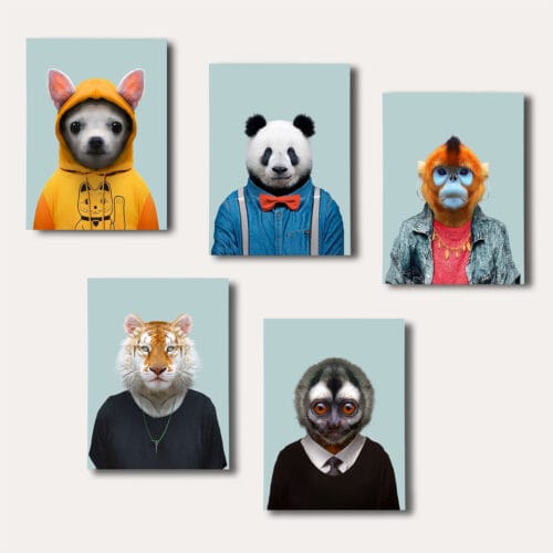 Panda Maymun Kaplan Kolaj Parçalı
