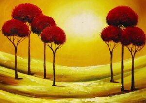 Kızıl Ağaçlar Modern Sanat Tablosu