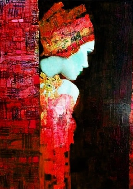 Kırmızılı Kadın Otantik Modern Sanat