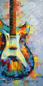 Renkli Elektro Gitar Panoramik Tablo
