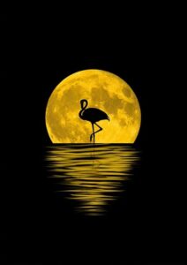Sarı Ay Işığı Flamingo Tablosu