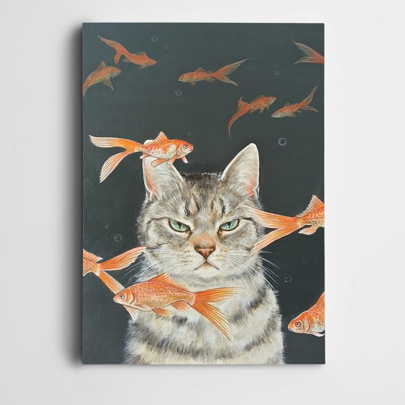 Sinirli Kedi Balıklar Tablosu kanvas tablo