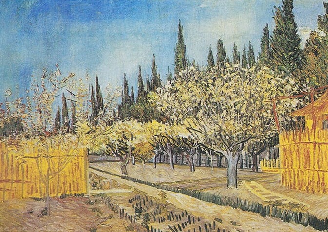 Vincent Van Gogh Blühender Obstgarten Von Zypressen Umgeben