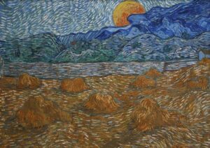 Vincent Van Gogh Landscape With Wheat Sheaves And Rising Moon Tablosu