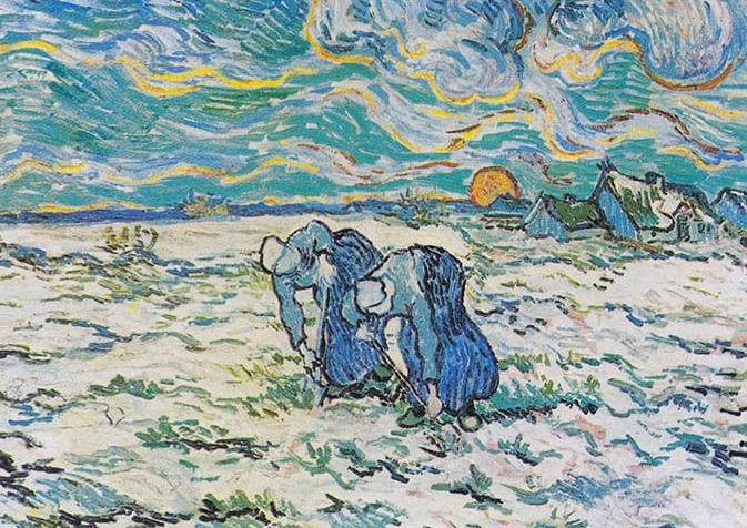 Vincent Van Gogh Zwei Grabende Bäuerinnen Auf Schneebedecktem Feld