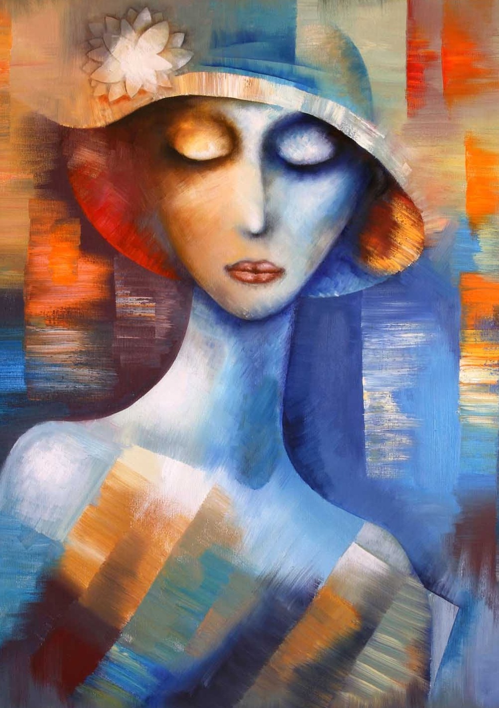 Şapkalı Kadın Portesi Modern Sanat