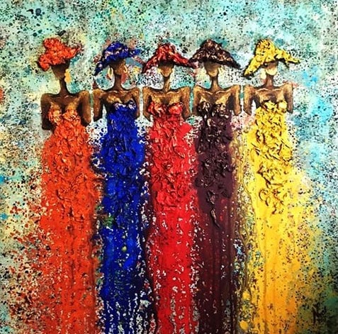 Kadınlar ve Renkler Çizim Modern Sanat Kare