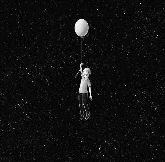 Yıldızlar Arasında Balon ve Adam Minimal Kare