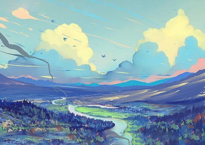 Yol Dağlar Bulutlar Kuşlar Fantastik