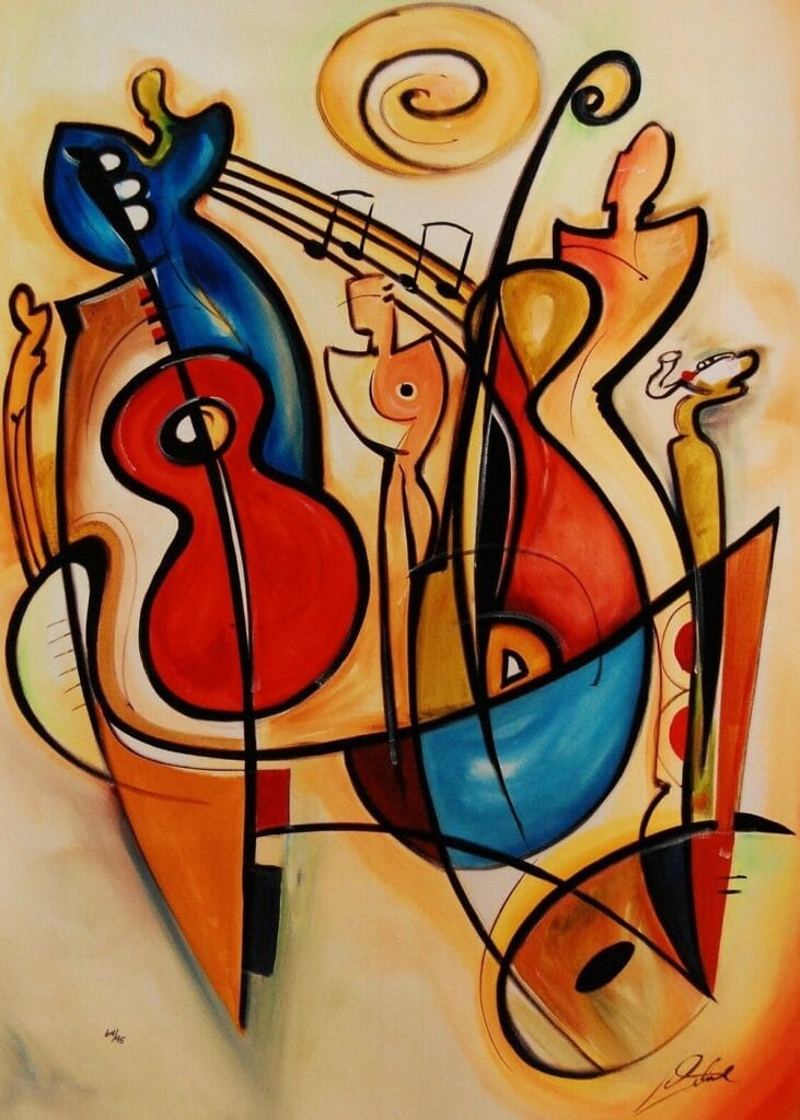 İki Çello Gitar Tablosu - kanvas ve cam tablo | Dekolata