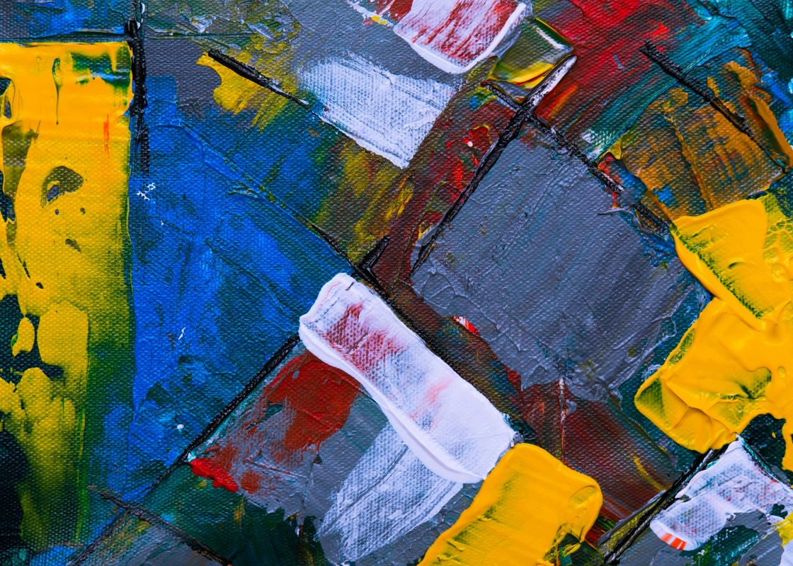 Koyu Mavi Sarı Dinamik Çizgi Soyut Sanat Tablosu