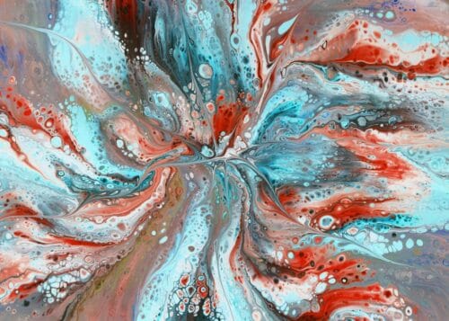 turkuaz kirmizi dinamik doku soyut sanat tablosu jpg
