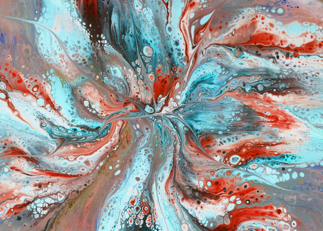 Turkuaz Kırmızı Dinamik Doku Soyut Sanat Tablosu