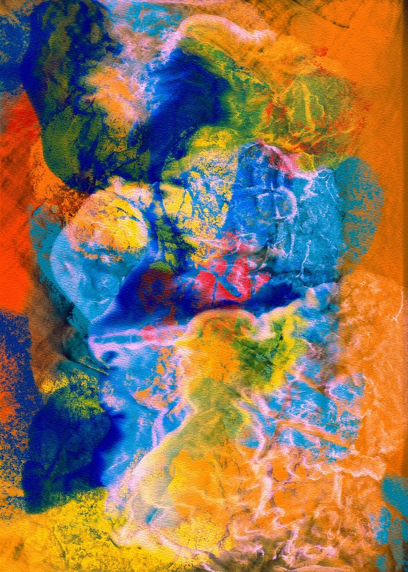 Turuncu Koyu Mavi Sonsuz Dalga Soyut Sanat Tablosu