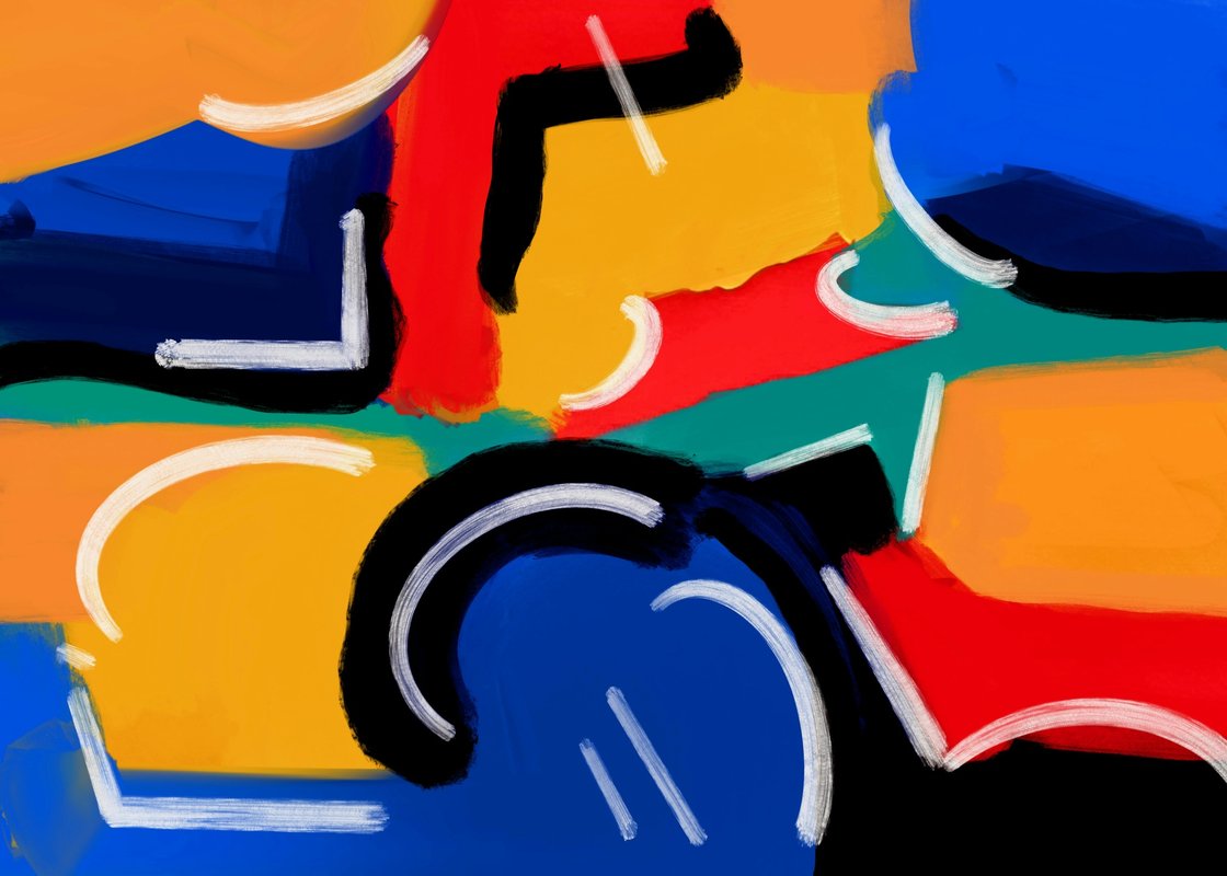 Turuncu Mavi Dinamik Spiral Soyut Tablo