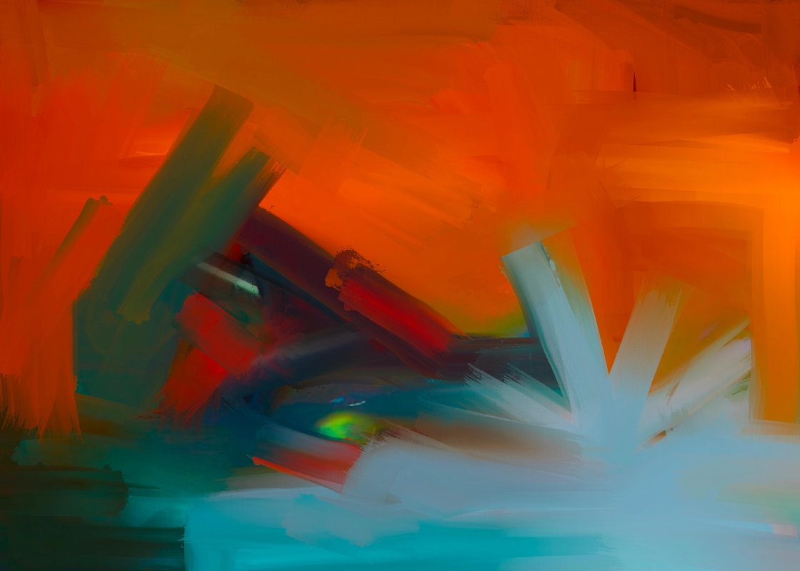 Turuncu Turkuaz Minimal Hareket Soyut Sanat Tablosu