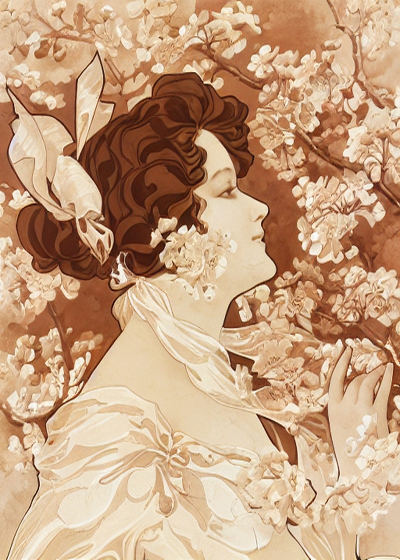 Art Nouveau Botanik Çizim Tablosu
