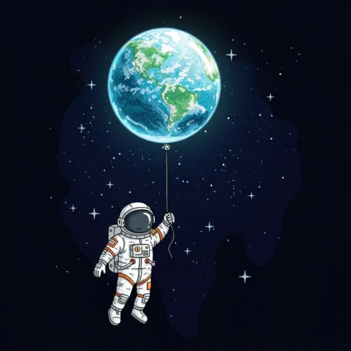 Astronot Dünya Balon Tutmuş Tablosu