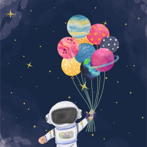 Astronot Gezegen Balonlar Uzay Tablosu