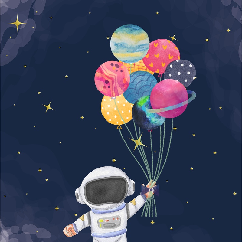 Astronot Gezegen Balonlar Uzay Tablosu