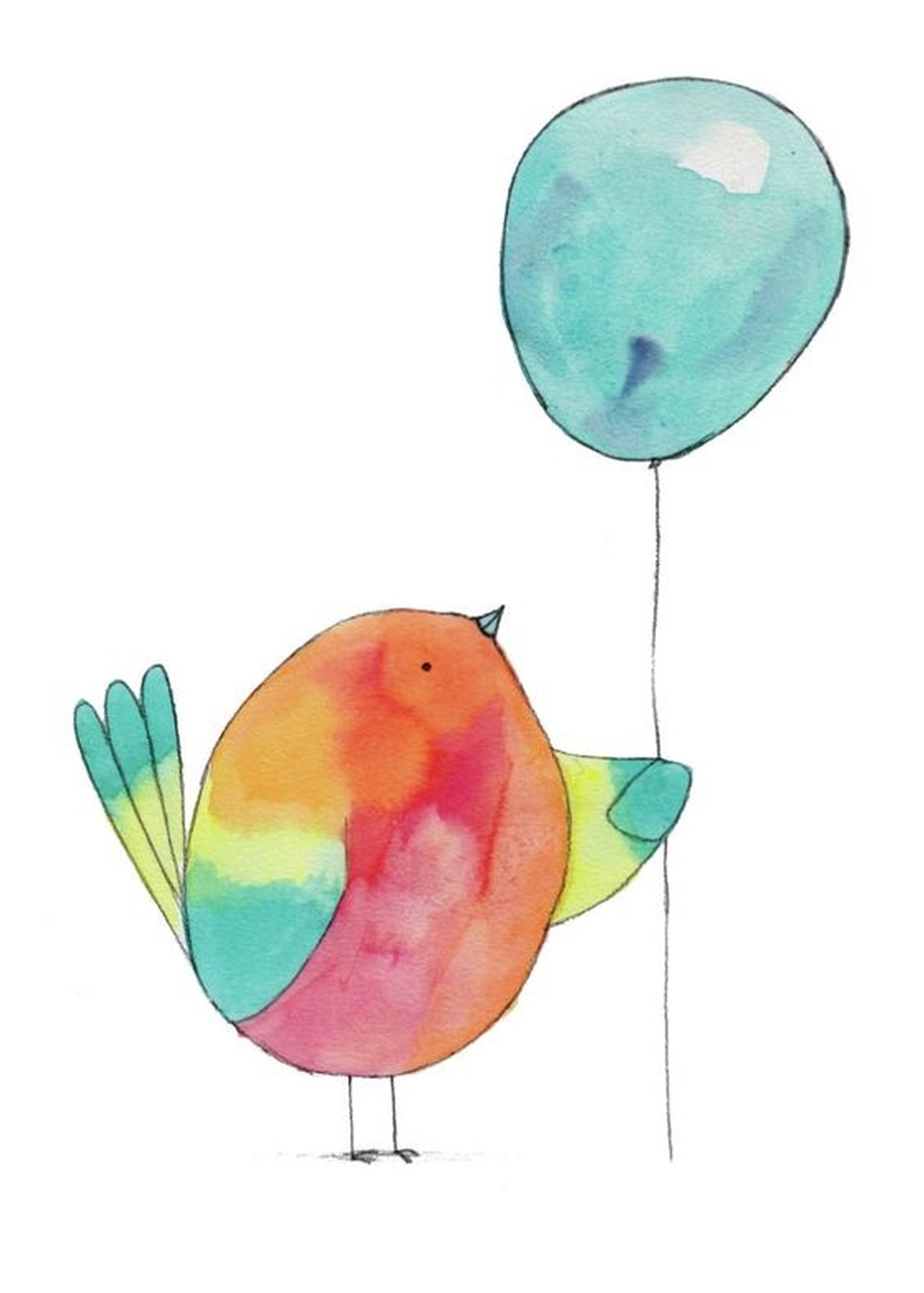 Balon Tutan Kuşun Suluboya