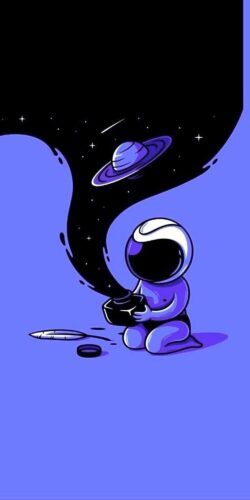 Başı Elleri Arasında Yerde Oturan Astronotun Çizimi