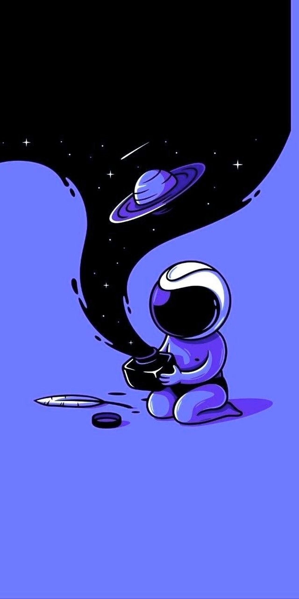 Başı Elleri Arasında Yerde Oturan Astronotun Çizimi