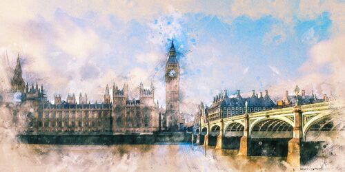 Big Ben Parlamento Binalarının Suluboya Tablosu