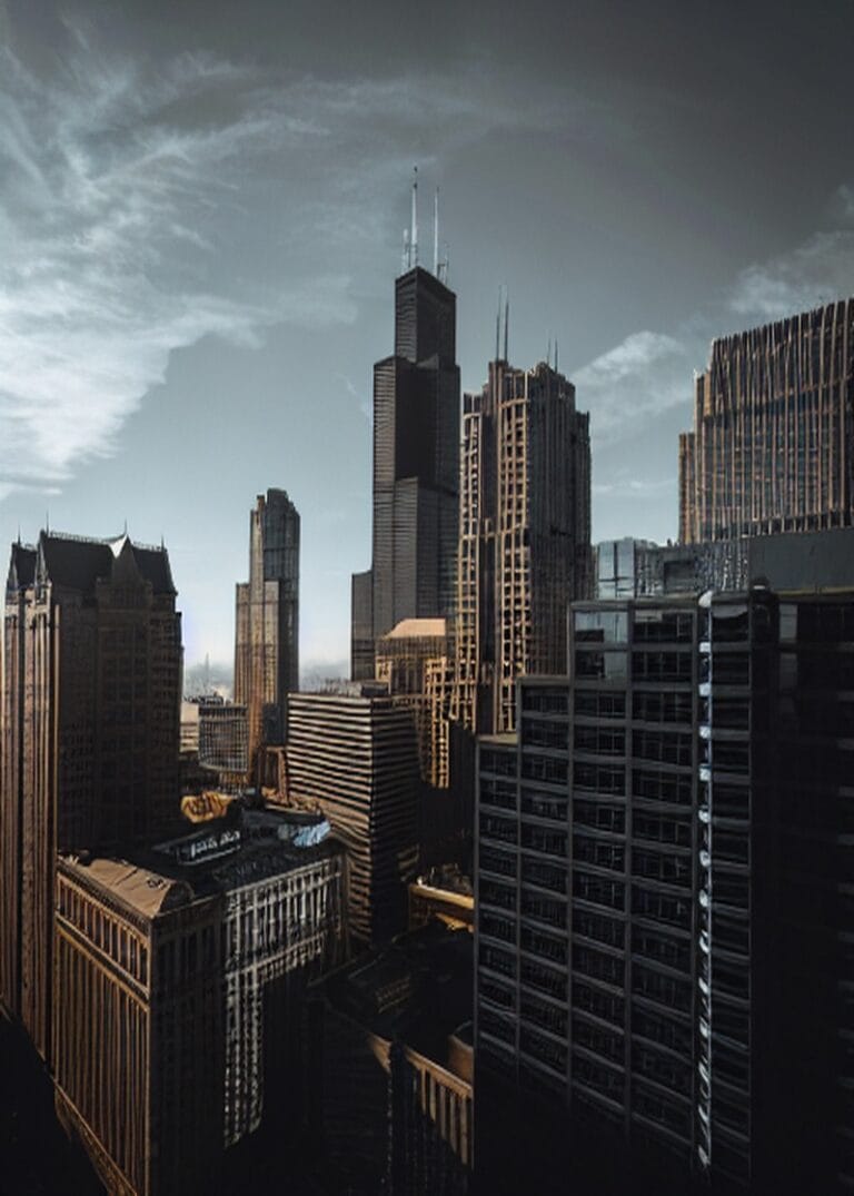 Chicago Is Merkezi Altın Dramatik Gökyüzü