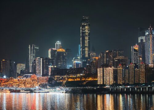 Chongqing Gece Altın Yansıması Nehir