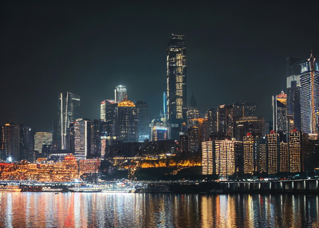 Chongqing Gece Altın Yansıması Nehir
