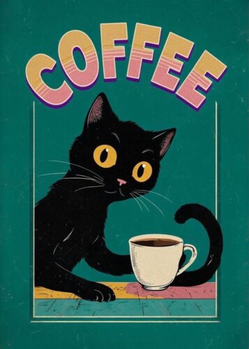 Coffee Siyah Kedi Retro Tablosu