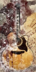 Gri Arka Plan Üzerinde Akustik Gitar Tablosu