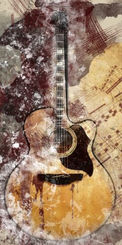 Gri Arka Plan Üzerinde Akustik Gitar