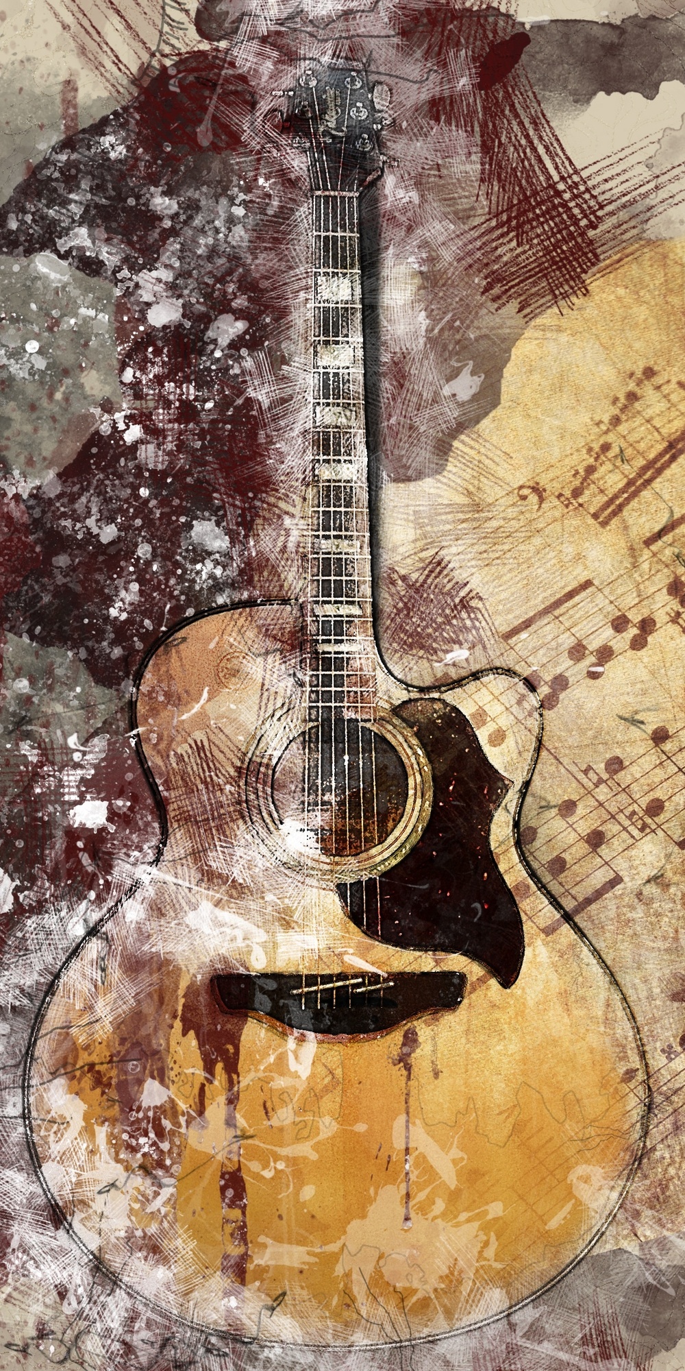 Gri Arka Plan Üzerinde Akustik Gitar