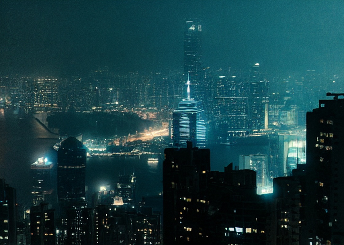 Hong Kong Gece Misty Teal Panorama