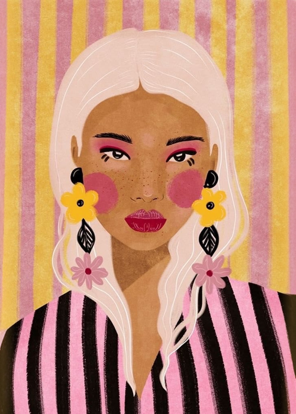Kadın Renkli Saçlar Pop Art Tablo