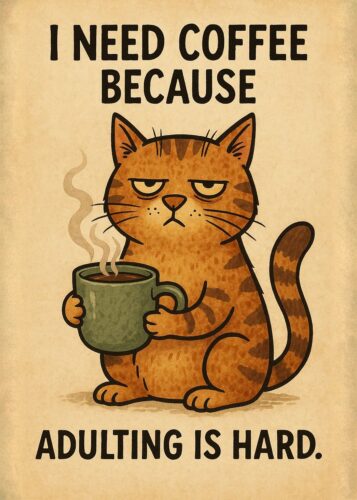 Kedi I Need Coffee Adulting Tablosu
