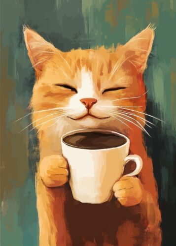 Kedi Kahve Fincan Mizahı Tablosu