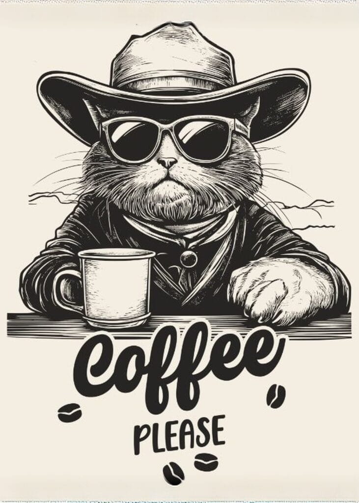Kedi Kovboy Coffee Please Tablosu